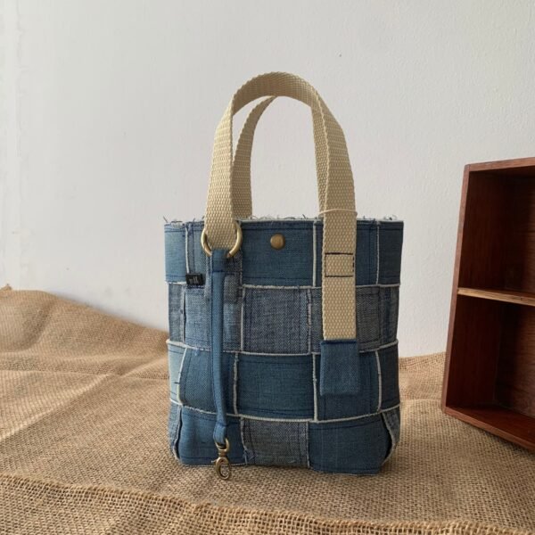 Recycled Denim Mini Tote Bag, Vietnamese Handmade Fashion, Sustainable Fashion, Eco-Friendly Mini Tote Bag, Gift For Her - Image 2