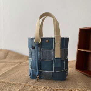 Recycled Denim Mini Tote Bag, Vietnamese Handmade Fashion, Sustainable Fashion, Eco-Friendly Mini Tote Bag, Gift For Her