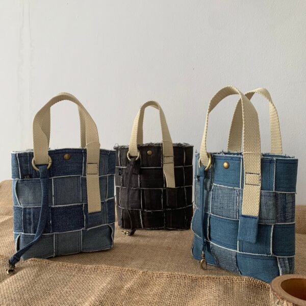 Recycled Denim Mini Tote Bag, Vietnamese Handmade Fashion, Sustainable Fashion, Eco-Friendly Mini Tote Bag, Gift For Her - Image 4