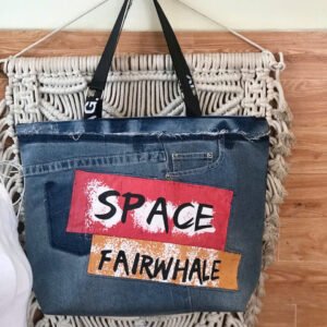 Space Tote Bag From OId Jeans, Vibrant Imprint Of Modern Fashion, Recycled Denim Handbag, Fashion Accessory, Impressive Birthday Gift, Handmade Gift