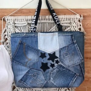 Five-Star Tote Bag From Old Jeans, The Distinction Of Eco-Fashion, Upcycled Fabric Bag, Practical Fashion Accessory, Handmade Bag, Handmade Gift