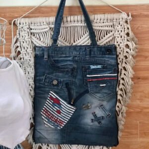 "7Color" Slim Tote Bag From Old Jeans, Honoring Creative Souls, Denim Tote Bag, Fashion Accessory, Impressive Birthday Gift, Unique Handmade Gift