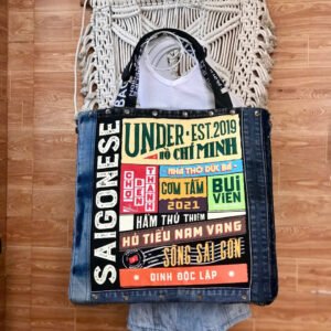 Saigonese Tote Bag From Recycled Jeans, Lively Mark Of Time, Large Tote Bag, Sustainable Fashion, Creative Birthday Gift, Unique Saigon Souvenir