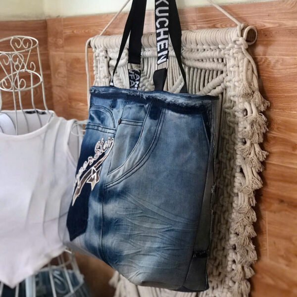 Superstar Tote Bag From Old Jeans, Confidently Express Your Unique Style, Denim Accessory, Unique Birthday Gift For Him, Creative Handmade Gift - Image 4