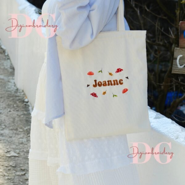 Personalized Name Embroidered Tote Bag With Mushroom Pattern, Youthful Impression Everyone Loves, Embroidered Handbag, Adorable Gift, Birthday Gift - Image 3