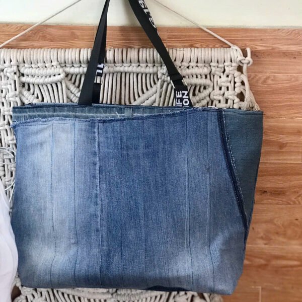 Five-Star Tote Bag From Old Jeans, The Distinction Of Eco-Fashion, Upcycled Fabric Bag, Practical Fashion Accessory, Handmade Bag, Handmade Gift - Image 3