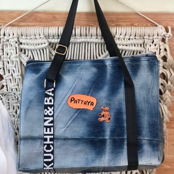 Pattaya Flap Tote Bag From Old Jeans, Unique Design Just for You, Denim Handbag, Recycled Tote Bag, Sustainable Fashion, Handmade Birthday Gift - Image 3