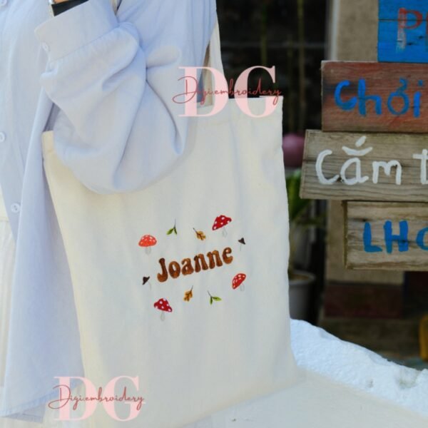 Personalized Name Embroidered Tote Bag With Mushroom Pattern, Youthful Impression Everyone Loves, Embroidered Handbag, Adorable Gift, Birthday Gift - Image 4