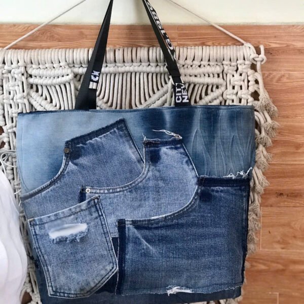 Superstar Tote Bag From Old Jeans, Confidently Express Your Unique Style, Denim Accessory, Unique Birthday Gift For Him, Creative Handmade Gift - Image 3