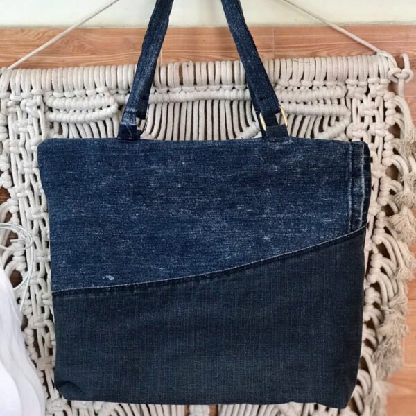 Blue Flower Tote Bag From Old Jeans, A Touch Of Mystery To Your Outfit, Upcycled Denim Bag, Creative Birthday Gift For Her, Unique Handmade Gift - Image 3
