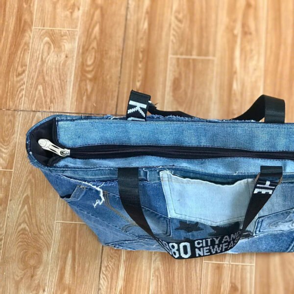 Five-Star Tote Bag From Old Jeans, The Distinction Of Eco-Fashion, Upcycled Fabric Bag, Practical Fashion Accessory, Handmade Bag, Handmade Gift - Image 4