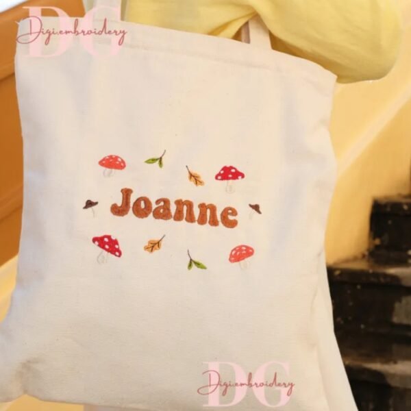 Personalized Name Embroidered Tote Bag With Mushroom Pattern, Youthful Impression Everyone Loves, Embroidered Handbag, Adorable Gift, Birthday Gift - Image 5