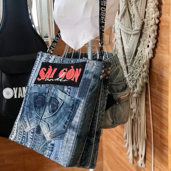 Saigonese Tote Bag From Recycled Jeans, Lively Mark Of Time, Large Tote Bag, Sustainable Fashion, Creative Birthday Gift, Unique Saigon Souvenir - Image 6