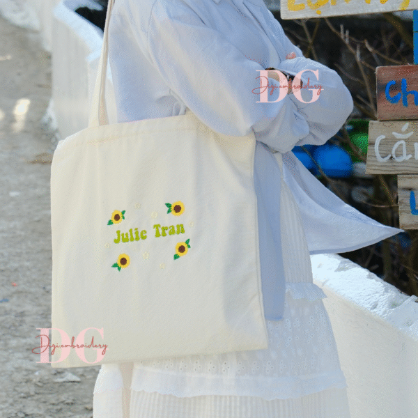 Personalized Name Embroidered Tote Bag With Sunflower Pattern, Bright Every Second, Canvas Tote Bag, Customized Accessory, Unique Birthday Gift - Image 2