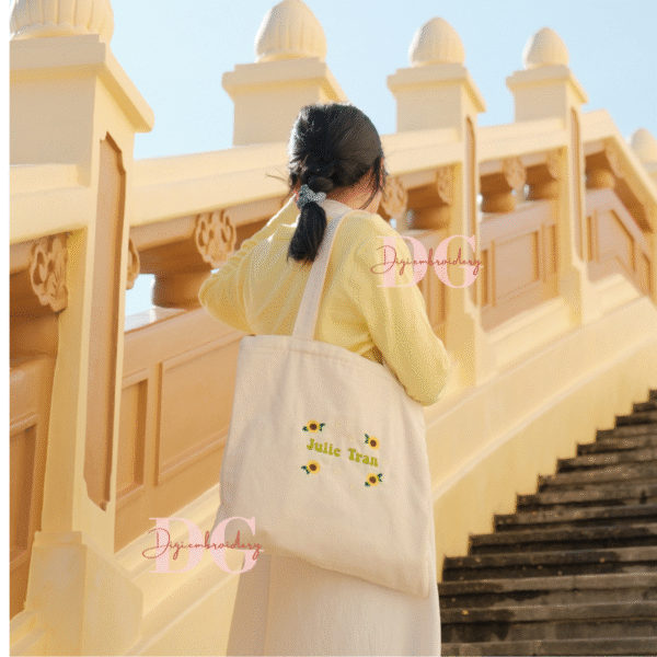 Personalized Name Embroidered Tote Bag With Sunflower Pattern, Bright Every Second, Canvas Tote Bag, Customized Accessory, Unique Birthday Gift - Image 4