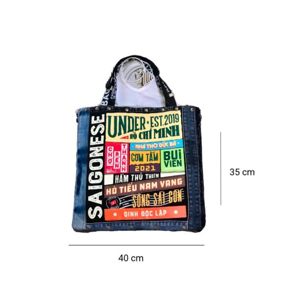 Saigonese Tote Bag From Recycled Jeans, Lively Mark Of Time, Large Tote Bag, Sustainable Fashion, Creative Birthday Gift, Unique Saigon Souvenir - Image 7