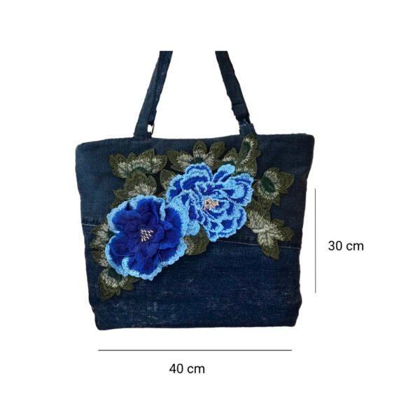 Blue Flower Tote Bag From Old Jeans, A Touch Of Mystery To Your Outfit, Upcycled Denim Bag, Creative Birthday Gift For Her, Unique Handmade Gift - Image 4