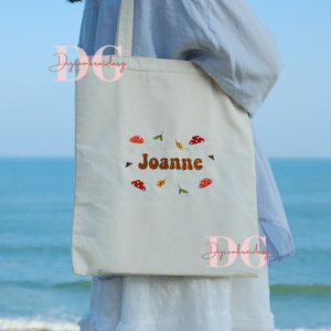 Personalized Name Embroidered Tote Bag With Mushroom Pattern, Youthful Impression Everyone Loves, Embroidered Handbag, Adorable Gift, Birthday Gift