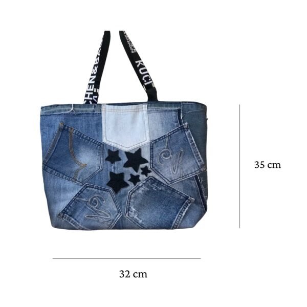 Five-Star Tote Bag From Old Jeans, The Distinction Of Eco-Fashion, Upcycled Fabric Bag, Practical Fashion Accessory, Handmade Bag, Handmade Gift - Image 5