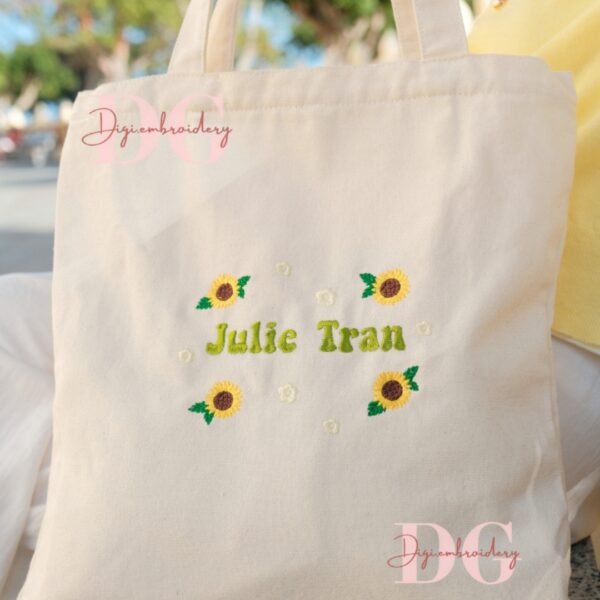 Personalized Name Embroidered Tote Bag With Sunflower Pattern, Bright Every Second, Canvas Tote Bag, Customized Accessory, Unique Birthday Gift - Image 5