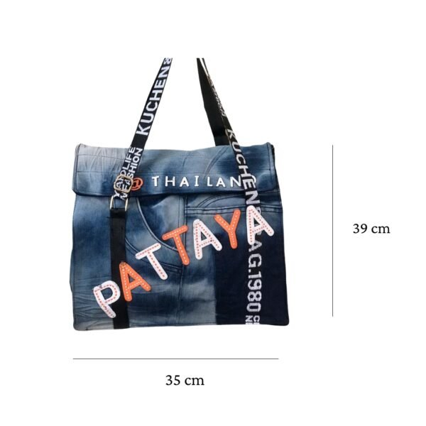 Pattaya Flap Tote Bag From Old Jeans, Unique Design Just for You, Denim Handbag, Recycled Tote Bag, Sustainable Fashion, Handmade Birthday Gift - Image 4