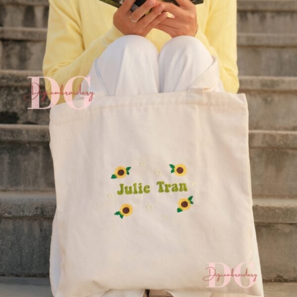 Personalized Name Embroidered Tote Bag With Sunflower Pattern, Bright Every Second, Canvas Tote Bag, Customized Accessory, Unique Birthday Gift - Image 6
