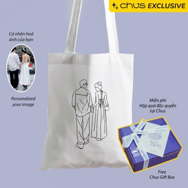 Personalized Line-Art Embroidered Tote Bag, Image & Message In Your Own Way, Personalized Bag, Various Color, Premium Fabric, Unique Birthday Gift, Personalized Gift - Image 2